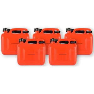Set van 5 Robuuste Jerrycans 5 Liter Rood - Geschikt voor Alle Soorten Brandstoffen - Ideaal voor Auto & Motor - Inclusief Schenktuit