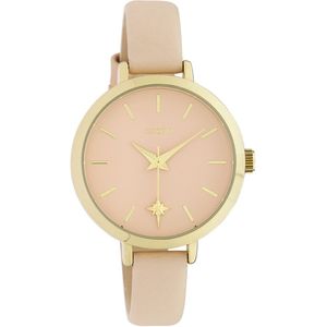 OOZOO Timepieces - Goudkleurige horloge met zacht roze leren band - C10386
