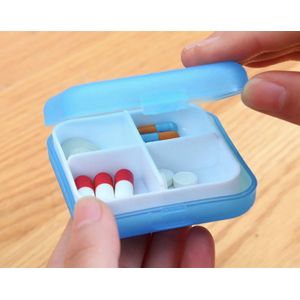 Mini Pillendoosje 4 Vakjes - Mini-Pillen Organizer - Mini-Medicijn Doosje - 4 vakjes - Blauw - IXEN