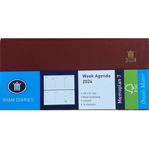 Ryam Zakagenda 2024 - Memoplan 7 Liggend Met Zachte Kaft Bordeaux (16.9cm x 8.1cm)