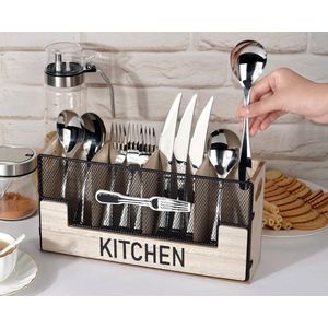 Bestekmand hout 4 vakken - decoratieve bestekcontainer - bestek-opslag Cutlery basket