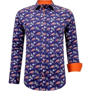 Satijnen Blouse Heren - Schildpadprint - 3091 - Blauw / Oranje