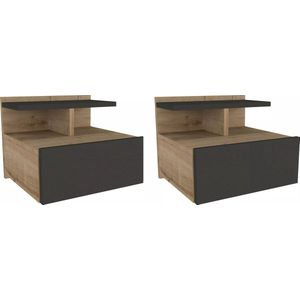 Vente-unique Set van 2 hangende nachtkastjes - 1 lade - Kleur: naturel en antraciet - AZELNO L 39.4 cm x H 32 cm x D 35 cm