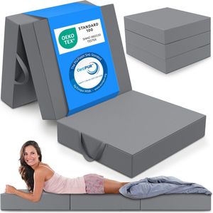 ELONEO Opvouwbaar Matras - 3-Delig Vouwmatras, Extra Dik 15 cm Schuim, Wasbaar en Draagbaar Logeermatras voor Volwassenen, Eenpersoonsbed (Grijs, 90 x 200 x 15 cm)