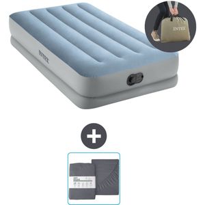 Intex Luchtbed - 1-Persoons - 99 x 191 x 36 cm - Blauw/Grijs - Inclusief pomp en Hoeslaken