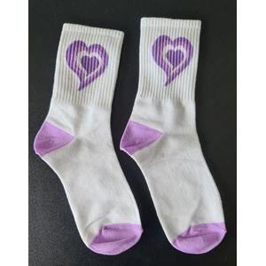 Kawaii - Sokken, wit met paarse hartjes (kawaii, animé, manga, Harajuku, Azië, Asia, Japan, Korea, Kpop)
