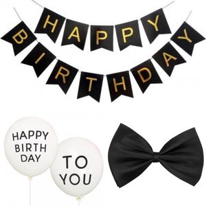 8-delige verjaardag set voor kinderen met slinger, dasstrik en ballonnen Happy Birthday - verjaardag - strik zwart - slinger - ballon - happy birthday