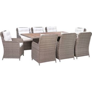 vidaXL - 9-delige - Tuinset - met - kussens - poly - rattan - bruin