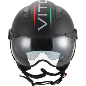 Vito Lavori Jethelm - Scooterhelm met Zonnevizier - Retro Helm Voor Scooter en Brommer - Brommerhelm voor Dames en Heren - Geschikt voor Volwassenen - Maat XXL