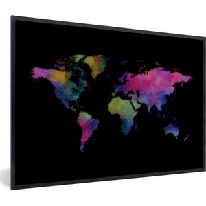 Fotolijst incl. Poster - Wereldkaart - Waterverf - Kleuren - 120x80 cm - Posterlijst