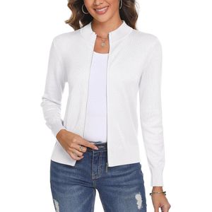 Dames gebreide cardigan met ritssluiting en lange mouwen - Casual vrijetijdsjas in wit