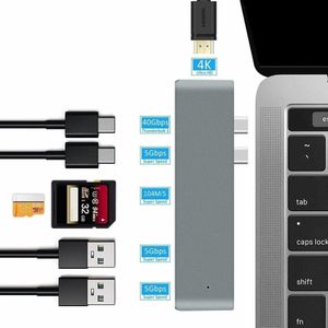 USB C Hub 7 in 1 - USB splitter - USB C hub HDMI - USB C dock - Docking Station Laptop - USB 3.0 - 4K UHD HDMI Geschikt voor Apple Macbook Pro M2 /M1 / Air- Grey - Ntech