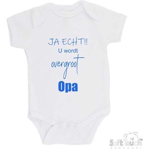 100% katoenen Romper ""JA ECHT!! U wordt overgroot Opa"" Jongens Katoen Wit/blauw Maat 56/62