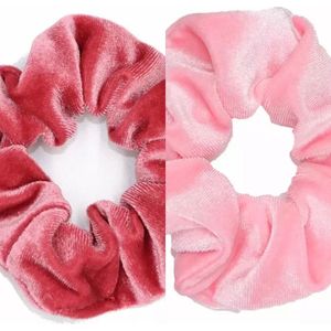 Scrunchies/Velvet Scrunchies/Haaraccessoires/Luxe Scrunchies/Haarelastiek/Set van 2 stuks/ Karmijn Rood en Licht Roze