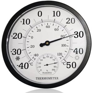 Selbro ® Grote Indoor en Outdoor Thermometer met Hygrometer - 10 Inch Analoog, Dubbele Schaal, Roestvrijstalen Behuizing, Geschikt voor Binnen en Buiten