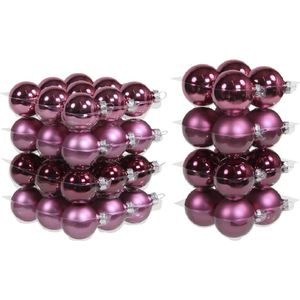 52x stuks glazen kerstballen cherry roze (heather) 6 en 8 cm mat/glans - Kerstversiering/kerstboomversiering