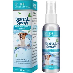 K9 Laboratories Tandenspray voor honden - 100% natuurlijk - Gebitsverzorging - Tegen tandplak en tandsteen - Voor een frisse adem en witte tanden
