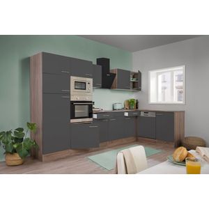 Hoekkeuken 340  cm - complete keuken met apparatuur Oliver  - Donker eiken/Grijs  - keramische kookplaat - vaatwasser - afzuigkap - oven - magnetron  - spoelbak