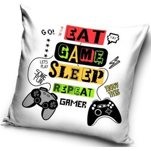 Eat Game Sleep Repeat Gamer - Sierkussen Kussen 40 x 40 cm inclusief vulling