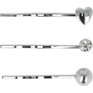 Haarsoires Haarspeld schuifspeldjes - Hart bol strass 4cm - Zilver - Set van 3 - Haarklem - Haarclip - Haaraccessoires voor Dames & Kinderen - Hair Clip - Decoratieve Haaraccessoire