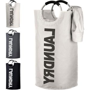 Opvouwbare wasmand 120 liter - Grote wasverzamelaar met handgrepen - Waszak voor op reis - Opvouwbaar en praktisch - XL beige