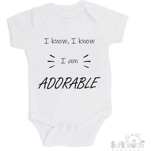 100% katoenen Romper ""I know, I know I am ADORABLE"" Unisex Katoen Wit/zwart 62/68