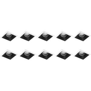 Spot Armatuur 10 Pack - Pragmi Zano Pro - GU10 Inbouwspot - Vierkant - Zwart/Wit - Aluminium - Kantelbaar - 93mm