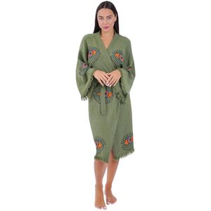 Kimono dames - 100% biologisch katoen - sauna badjas - zomer badjas - absorberend - handgemaakt - groen