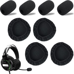Vervangpads voor Hoofdtelefoon - 8 Stukken - Wasbare - Elastische Hoofdtelefoon Kussens - Flexibele Stof Oorkussens - Zweetbestendig - Geschikt voor Gym en Gaming (Zwart)