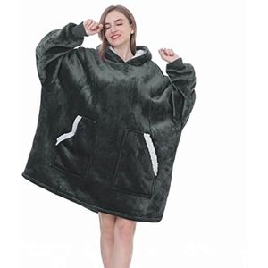 Oversized draagbare sherpa-fleece capuchontrui voor volwassenen en tieners - warme sweatshirt-deken in groengrijs
