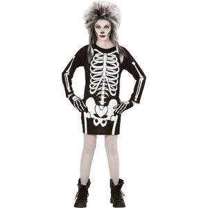 Widmann - Spook & Skelet Kostuum - Korte Jurk Skelet Kind Meisje - Zwart / Wit - Maat 140 - Halloween - Verkleedkleding
