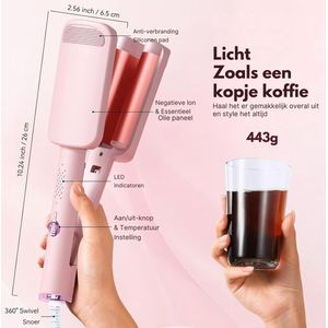 Wafeltang Haar - Krultang - Bescherming Tegen Verbranding - Waver - Golvenkrultang - Toermalijn - Snel Opwarmen - Beach Waves - Roze