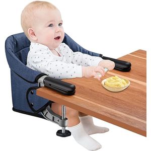 Haak op stoel, clip op hoge stoel, opvouwbare platte opslag draagbare babyvoedingsstoel, ontwerp met hoge belasting, bevestigd aan snelle tafelstoel verwijderbare stoel voor thuis en op reis (blauw)