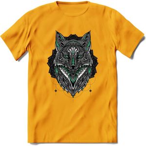 Vos - Dieren Mandala T-Shirt | Aqua | Grappig Verjaardag Zentangle Dierenkop Cadeau Shirt | Dames - Heren - Unisex | Wildlife Tshirt Kleding Kado | - Geel - XL