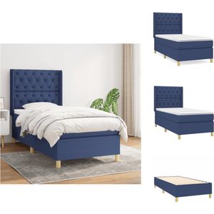 vidaXL Boxspringbed - Blauw - 80 x 200 cm - Pocketvering matras - Verstelbaar hoofdbord - Comfortabele ondersteuning - Bed
