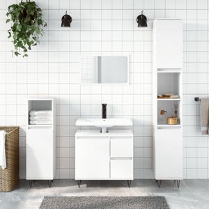 The Living Store Badkaast - Hoogglans wit - 65 x 33 x 60 cm - Duurzaam materiaal - Voldoende opbergruimte - Flexibele deurmontage - IJzeren poten