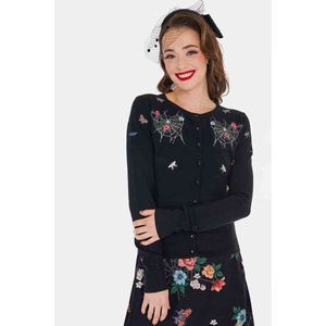 Voodoo Vixen - Floral Moth Embroidered Cardigan - M - Zwart