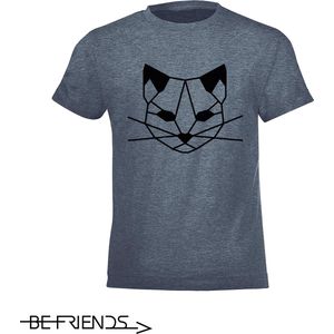 Be Friends T-Shirt - Kat - Heren - Denim - Maat S