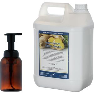 Zeepdispenser 300 ml amber bruin hervulbaar + 5 Liter Bodylotion Fresh Ginger navulling