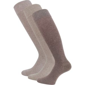 3 paar Katoenen kniekousen - Naadloos - Drukvrije boord - Dames/Heren - SQOTTON - Bruin/Beige mix - Maat 35-38