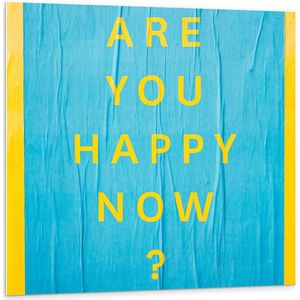 Forex - Blauw Bord: ''Are You Happy Now'' - 100x100cm Foto op Forex