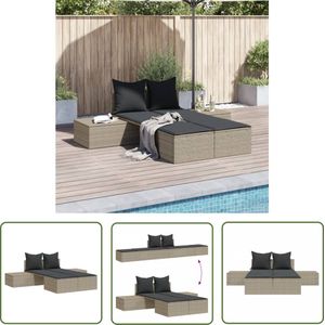 The Living Store Ligbed Modulair PE-Rattan 2-Persoons - 104 x 162 x 30 cm Lichtgrijs