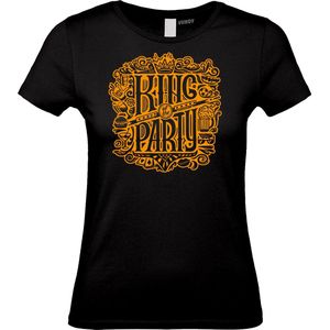Dames t-shirt King Of The Party | Koningsdag kleding | Oranje Shirt | Zwart Dames | maat XL