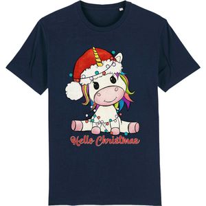 Jongens Meisjes T Shirt - Unicorn Kerstmis - Blauw - Maat 146