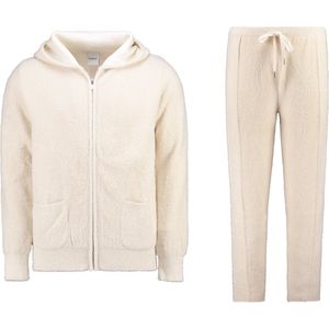 Courier Atelier Fluffy Huispak Vanilla White - Huispak Heren - Joggingspak - Trainingspak - Ultra Zacht - Heren Vesten met rits - Joggingsbroek - Huispak