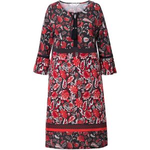 MIAMODA MIAMODA - Dames - Jersey jurk motiefstrepen 3/4-mouwen met volant - Rood - Maat 56