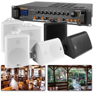 Geluidsinstallatie - Power Dynamics - 100V 2-zone geluidsinstallatie met 6 speakers voor binnen en buiten