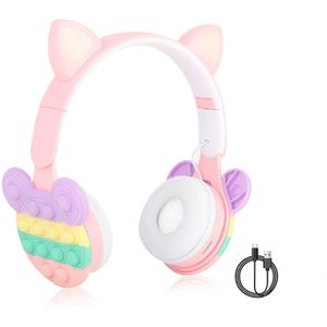 Gloovon® - Draadloze Kinderkoptelefoon - Bluetooth 5.3 - Koptelefoon met Microfoon - Met Kattenoren en Zachte Lederen Oorkussens - Roze