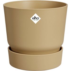 Elho Greenville Rond 25 - Bloempot voor Buiten met Waterreservoir - 100% Gerecycled Plastic - Ø 24.5 x H 23.3 cm - Goudkleurig zand