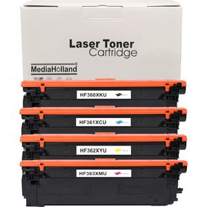 MediaHolland - Huismerk Toner 508X geschikt voor HP Laserjet Printers - Zwart, Cyaan, Magenta en Geel - Toners Cartridges - Zwart: 12500 Pagina's & Kleur: 9500 Pagina's